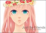  alternate_hairstyle aqua_eyes crown face flower head_wreath just_be_friends_(vocaloid) lips long_hair megurine_luka pink_hair portrait simple_background solo tears vocaloid yunomi_(yunomi_imonuy) 