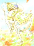  bad_id bad_pixiv_id blue_hair bouquet dress flower holding kaito male_focus mattress sabuibo_maru smile solo vocaloid wedding_dress 