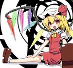  blonde_hair flandre_scarlet hat ponytail red_eyes rougetsu_(eclipse) short_hair side_ponytail solo touhou wings 