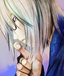  bad_id bad_pixiv_id close-up eho_(icbm) fingernails glasses hands male_focus morichika_rinnosuke profile silver_hair solo thinking touhou 