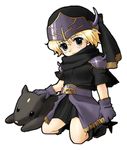  blonde_hair blue_eyes chibi dog en_la_festa female final_fantasy final_fantasy_vi girl gloves helmet interceptor kneeling lowres miniskirt ninja relm_arrowny shadow_(ff6) shadow_(ff6)_(cosplay) short_hair shoulder_pads skirt 