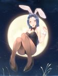  animal_ears bad_id bad_pixiv_id bare_shoulders blue_hair breasts bunny_ears bunnysuit full_moon idolmaster idolmaster_(classic) large_breasts miura_azusa moon pantyhose solo yuki_usagi_(mofurafu) 