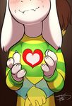  &lt;3 2015 anthro asriel_dreemurr blush brown_hair caprine clothing crying disembodied_hand duo freckles_(artist) frisk front_view fur goat hair hug hug_from_behind human long_ears male mammal monster shy solo_focus sweater tears torso_shot translucent_hand undertale video_games white_fur young 