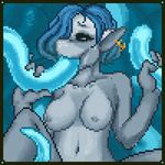  alesia animated anthro blue_eyes blue_hair breasts consentacles cum cum_in_mouth cum_inside ear_piercing female fish hair lacerators low_res marine nipples nude oral piercing pulsing shark solo tentacles 