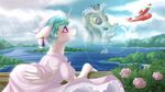  2015 aircraft airplane blush boat classy crossover digital_media_(artwork) discord_(mlp) duo equine falleninthedark female feral friendship_is_magic ghibli horn male mammal my_little_pony porco_rosso princess_celestia_(mlp) smile solo_focus thumbs_up translucent_body vehicle winged_unicorn wings 