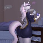  2015 anthro anthrofied bed big_butt butt clothed clothing english_text equine female fleur_de_lis_(mlp) friendship_is_magic hair horn kevinsano mammal my_little_pony perfume pillow solo text thick_thighs unicorn 