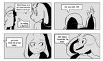  2015 anthro asriel_dreemurr black_and_white bone caprine comic dialogue duo english_text fatz_geronimo_(artist) frisk goat mammal monochrome sans_(undertale) skeleton text undertale video_games 