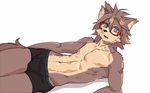  boxers_(clothing) bulge canine clothing eyewear glasses hair looking_at_viewer lying male mammal navel open_mouth rustedhorizon solo underwear wolf きすく 