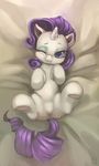  2015 absurd_res blue_eyes blush cub equine eyes_closed eyeshadow female feral friendship_is_magic hair hi_res hooves horn looking_at_viewer lying makeup mammal mrs1989 my_little_pony on_back one_eye_closed purple_hair rarity_(mlp) solo underhoof unicorn young 