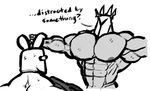  abs biceps big_muscles clothed clothing dragon duo half-dressed helmet lagomorph male mammal monochrome muscular pecs rabbit rg01 rg02 ripped-saurian scales text topless undertale video_games 