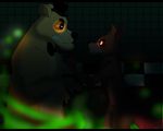  animatronic bear canine duo five_nights_at_freddy&#039;s fox foxy_(fnaf) glowing glowing_eyes golden_freddy_(fnaf) machine male mammal mistress-honey robot video_games 