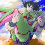  black_hair blue_eyes cloud dragon_ball dragon_ball_z female goku hair human humanoid male mammal not_furry outside piccolo red_eyes saiyan sky source_request unknown_artist white_sclera 