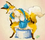  anthro apron artist_request big_breasts blue_eyes blush breasts canine cleavage clothed clothing digitigrade erect_nipples exposed_breasts female fox furry hat maid maid_uniform mammal markings melonleaf nipples sitting skimpy socks_(marking) solo tongue tongue_out uniform 