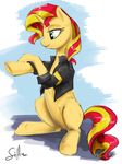  2015 blue_eyes clothing equestria_girls equine hair horn jacket mammal my_little_pony red_hair silfoe sitting solo sunset_shimmer_(eg) unicorn 