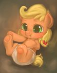  2015 applejack_(mlp) blonde_hair cub diaper earth_pony equine female feral freckles friendship_is_magic green_eyes hair hooves horse mammal mrs1989 my_little_pony pony solo underhoof young 