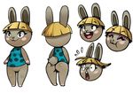  animal_crossing bittenhard blonde_hair blush bonbon_(animal_crossing) bowlcut butt eyes_closed female hair lagomorph mammal nintendo rabbit solo video_games 