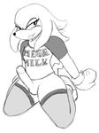  2015 anthro balls blush clothed clothing crossdressing erection girly half-dressed humor knuckles_the_echidna legwear looking_at_viewer male mammal penis raised_tail shirt simple_background smile solo sonic_(series) stockings text thigh_highs video_games white_background wide_hips winnersbreakfast 