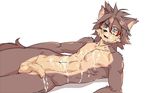  balls canine clothing cum cum_on_chest cum_on_face cum_on_stomach eyewear flaccid glasses hair looking_at_viewer lying male mammal navel open_mouth penis rustedhorizon solo uncut wolf きすく 