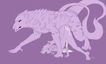  2015 all_fours anthro anthro_on_feral bestiality canine crying cum cum_drip cum_inside cum_pool demon doggystyle dripping duo feral forced from_behind hellhound irae kaala knot male mammal monochrome orgasm purple_background purple_theme rape rough sex side_view simple_background size_difference tears var&#039;kel 