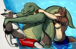  belly bgn chefbg chubby clothed clothing crocodile half-dressed kangaroo luxordtimet male mammal marsupial muscular overweight ozzy_(character) pecs reptile scalie speedo swimming_pool swimsuit sydney_o&#039;connell topless victor_(character) water 