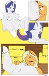  anthro anthrofied applejack_(mlp) blonde_hair blue_eyes breasts comic dekomaru duo earth_pony equine eyes_closed eyeshadow female female/female fingering freckles friendship_is_magic fur green_eyes grey_nipples grey_pussy hair hay hay_bale horn horse lying makeup mammal my_little_pony navel nipples nude on_back open_mouth orange_fur pony purple_hair pussy pussy_juice rarity_(mlp) sex thehotroom unicorn vaginal vaginal_fingering white_fur 