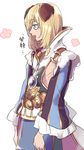  androgynous animal_ears azu401 bad_id bad_twitter_id bangs blonde_hair blue_eyes blush cat_ears ceylan ears_down erune flying_sweatdrops granblue_fantasy highres long_hair long_sleeves magnifying_glass male_focus monocle open_mouth ribs simple_background sleeves_past_wrists solo tareme white_background 