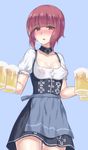  alcohol apron beer beer_mug blue_apron blush breasts brown_eyes cleavage covered_nipples cup dirndl dress german_clothes heart heart-shaped_pupils highres holding holding_cup iron_cross kantai_collection looking_at_viewer mizuumi_(bb) nipples oktoberfest open_mouth perky_breasts puffy_nipples pussy_juice see-through short_hair small_breasts solo symbol-shaped_pupils underbust waist_apron z3_max_schultz_(kantai_collection) 