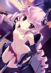  ass black_gloves boots celaeno_a_nakotasu drill_hair dutch_angle elbow_gloves evening flat_chest gloves highres horizon kouyoku_no_soleil long_hair looking_at_viewer nipples ocean outdoors page_number panties petite pink_hair pink_panties purple_eyes sky solo thigh_boots thighhighs topless twilight twin_drills twintails underwear undressing yukie_(peach_candy) 