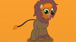  alis_toohs bryanshoot costume equine fan_character feline feral green_eyes hair happy lion looking_at_viewer mammal my_little_pony open_mouth orange_background orange_hair orange_theme simple_background whiskers 