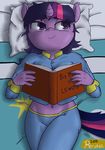  anthro anthrofied back bed book breasts clothed clothing equine friendship_is_magic hair horn horse lying mammal multicolored_hair my_little_pony pajamas perinia pillow pony twilight_sparkle_(mlp) two_tone_hair unicorn 