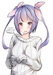  bad_id bad_pixiv_id i-19_(kantai_collection) kantai_collection long_hair nekobaka purple_hair red_eyes ribbed_sweater sleeves_past_wrists solo sweater twintails 