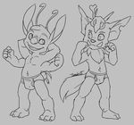  anthro black_and_white boxers_(clothing) bulge clothing flexing fur gnar_(lol) grey_background league_of_legends lilo_and_stitch line_art male monochrome presenting simple_background skull smile stitch tonio_(artist) underwear video_games 