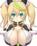  animated animated_gif aqua_eyes asamura_hiori blush bouncing_breasts breasts elbow_gloves gene_(pso2) gloves green_hair hair_between_eyes huge_breasts leaning_forward long_hair looking_at_viewer lowres multicolored_hair open_mouth phantasy_star phantasy_star_online_2 smile solo 