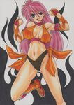  alternate_costume boots breasts breasts_apart commentary_request large_breasts long_hair looking_at_viewer marker_(medium) mighty_yukiko millipen_(medium) open_mouth pink_hair purple_eyes revealing_clothes smile solo traditional_media wrestle_angels wrestle_angels_survivor yutakasan-love 