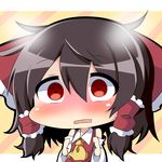  ascot black_hair blush bow chibi embarrassed hair_bow hair_tubes hakurei_reimu open_mouth red_eyes solo touhou twumi 