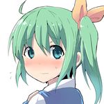 blush commentary_request daiyousei face flying_sweatdrops green_eyes green_hair hair_ribbon kuromu_(underporno) looking_at_viewer ribbon side_ponytail solo touhou wavy_mouth 