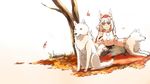  animal_ears autumn_leaves bare_tree black_skirt commentary_request detached_sleeves eyebrows hand_on_lap hat inubashiri_momiji long_skirt looking_at_viewer pom_pom_(clothes) red_eyes red_skirt ribbon-trimmed_clothes ribbon-trimmed_sleeves ribbon_trim rock simple_background sitting skirt sleeveless smile solo tokin_hat touhou tree turtleneck white_background wind wolf wolf_ears zzzzzzzzzzzzzzp 