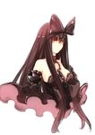  absurdres black_hair bow breasts chain glowing glowing_eyes gothic_lolita hair_bow highres kantai_collection large_breasts lolita_fashion long_hair red_eyes seaplane_tender_hime shinkaisei-kan simple_background sketch solo upper_body white_background yan_wen_zi 
