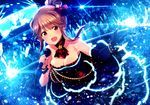  bare_shoulders breasts brown_eyes brown_hair cleavage elbow_gloves gloves glowstick idolmaster idolmaster_million_live! ima_(lm_ew) long_hair looking_at_viewer medium_breasts microphone open_mouth smile solo_focus tenkuubashi_tomoka 