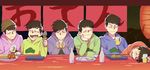  6+boys alcohol beer brothers brown_hair chin_rest closed_eyes derivative_work drunk food food_stand hood hoodie laughing male_focus matsuno_choromatsu matsuno_ichimatsu matsuno_juushimatsu matsuno_karamatsu matsuno_osomatsu matsuno_todomatsu messy_hair multiple_boys noren oden osomatsu-kun osomatsu-san reference_work screencap_redraw sextuplets siblings sitting smile yatai 