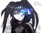  bad_id bad_pixiv_id black_hair black_rock_shooter black_rock_shooter_(character) blue_eyes burning_eye chromatic_aberration face happy_birthday hood hoodie hymn_lee long_hair looking_to_the_side parted_lips solo spot_color twintails 