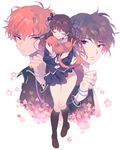  2boys bad_id bad_pixiv_id black_eyes brown_eyes cat closed_eyes flower fruits_basket highres honda_tooru inhye long_hair multiple_boys orange_hair panties ribbon school_uniform short_hair smile souma_kyou souma_yuki underwear 