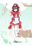  :d absurdres animal_ears big_bad_wolf big_bad_wolf_(cosplay) big_bad_wolf_(grimm) black_hair bracelet brown_eyes brown_hair cosplay highres hirasawa_yui hood jewelry k-on! little_red_riding_hood little_red_riding_hood_(grimm) little_red_riding_hood_(grimm)_(cosplay) long_hair mikuzukin_(module) minigirl multiple_girls nakano_azusa oku_no_shi open_mouth project_diva_(series) puffy_short_sleeves puffy_sleeves red_footwear ribbon-trimmed_legwear ribbon_trim shoes short_hair short_sleeves smile thighhighs twintails white_legwear 