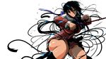  black_hair breasts dress green_eyes hair_ribbon kanon katana kawasumi_mai large_breasts long_hair looking_at_viewer red_dress ribbon school_uniform shiba_yuuki solo sword very_long_hair weapon 