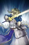  ahoge armor armored_dress artoria_pendragon_(all) blonde_hair excalibur fate/stay_night fate_(series) gauntlets green_eyes highres lsunl saber simple_background sketch solo sword type-moon weapon 