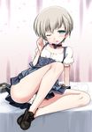  blue_eyes blush choker dirndl german_clothes kantai_collection one_eye_closed open_mouth panties pantyshot shiwo short_hair silver_hair solo underwear z1_leberecht_maass_(kantai_collection) 