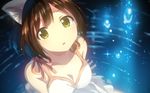  animal_ears breasts brown_hair cat_ears cleavage from_above green_eyes idolmaster idolmaster_cinderella_girls looking_at_viewer maekawa_miku medium_breasts night partially_submerged ripples short_hair sleeveless solo wallpaper water_drop yuuki_tatsuya 