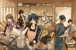  apron armor bandana black_gloves black_hair blonde_hair bowl broken_heart brown_hair cabbage cooking cutting_board eyepatch fish flying_sweatdrops fox glasses gloves gokotai's_tigers heshikiri_hasebe hood hoodie jacket japanese_armor japanese_clothes kitchen kogitsunemaru ladle male_focus menpoo mikazuki_munechika multiple_boys nair nakigitsune nakigitsune's_fox ookurikara pot shishiou shokudaikiri_mitsutada tiger tomato touken_ranbu track_jacket tsurumaru_kuninaga white_hair white_tiger yagen_toushirou yellow_eyes 