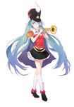  aqua_eyes aqua_hair bad_id bad_pixiv_id cape hat hatsune_miku instrument kneehighs long_hair marching_band navel perri_(mnemosine) shako_cap simple_background skirt solo trumpet twintails very_long_hair vocaloid white_background white_legwear 