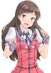  bat blush brown_eyes brown_hair fangs fingerless_gloves gloves idolmaster idolmaster_million_live! kitazawa_shiho long_hair miri_(ago550421) my_dear_vampire open_mouth solo upper_body 